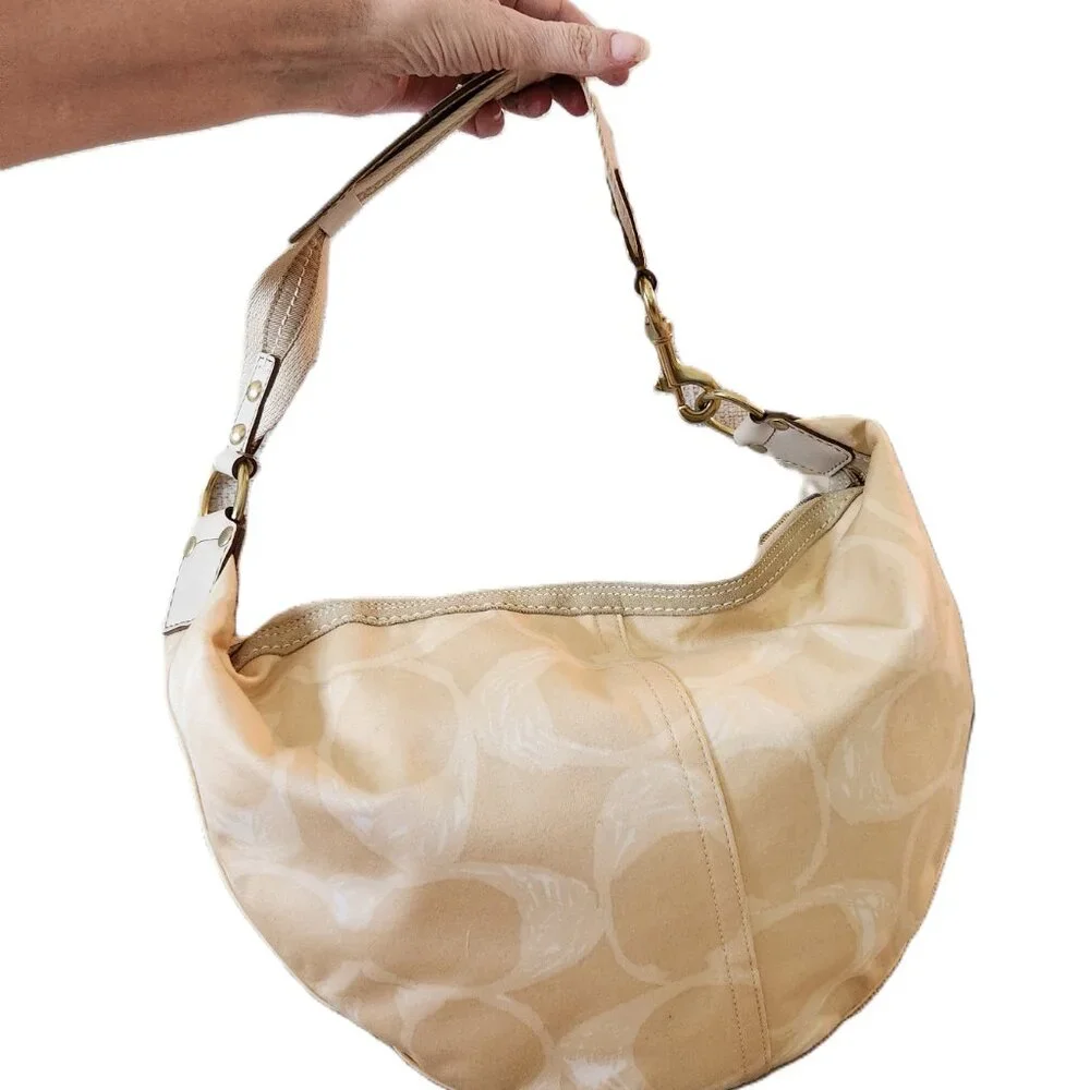 Euc Coach Hampton Yellow & White Hobo Shoulder Bag Purse Lg